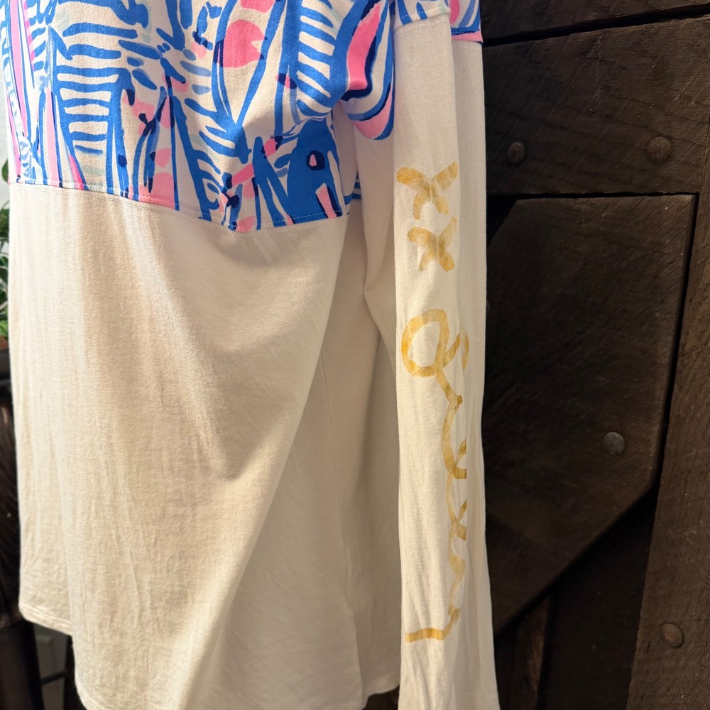 Lilly Pulitzer Sailboat Colorblock Top L White Blue Pink Nautical Tee - Picture 3 of 6